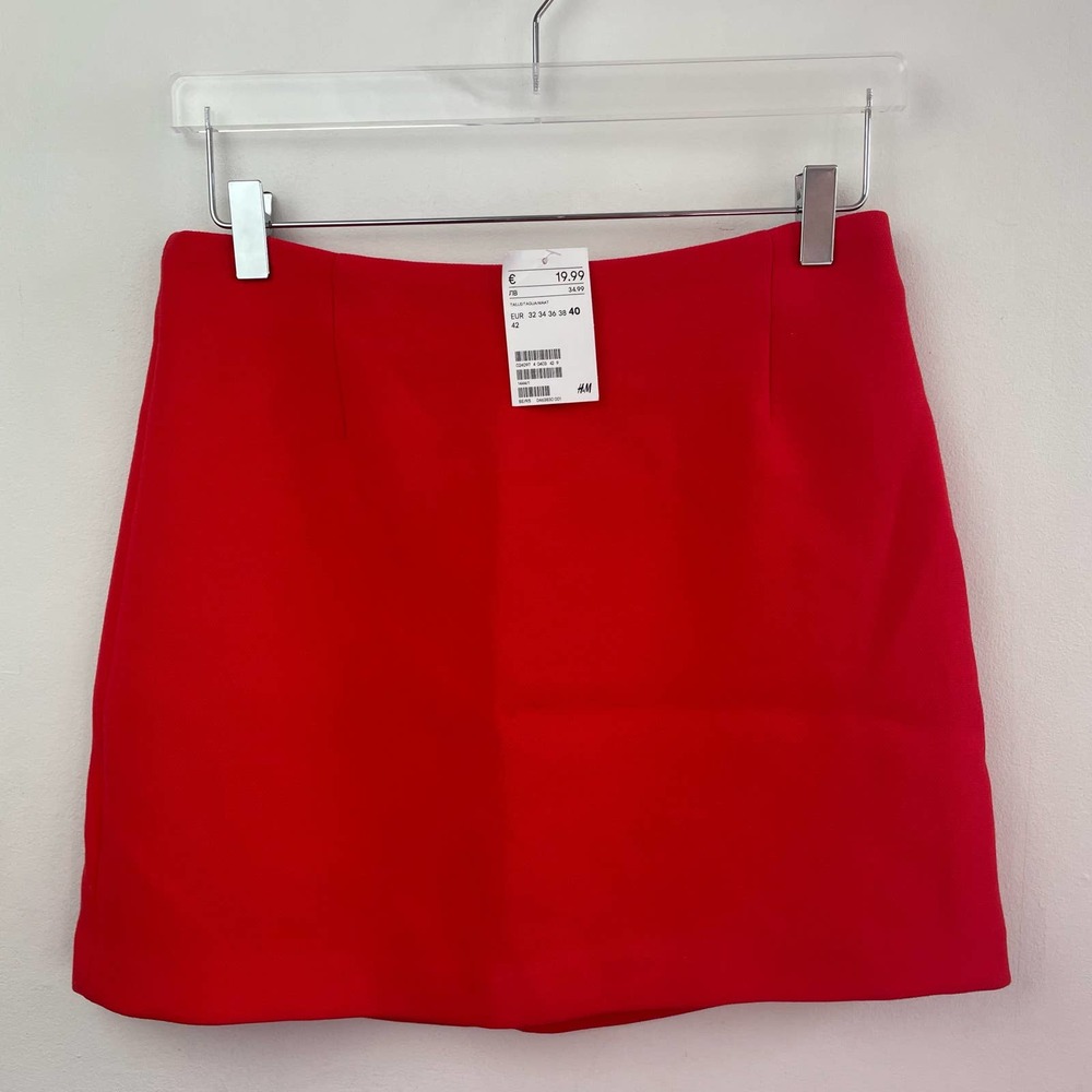 H&M Divided Red Zip Back Fitted Short Mini Skirt — Women's Size 10 Large NEW